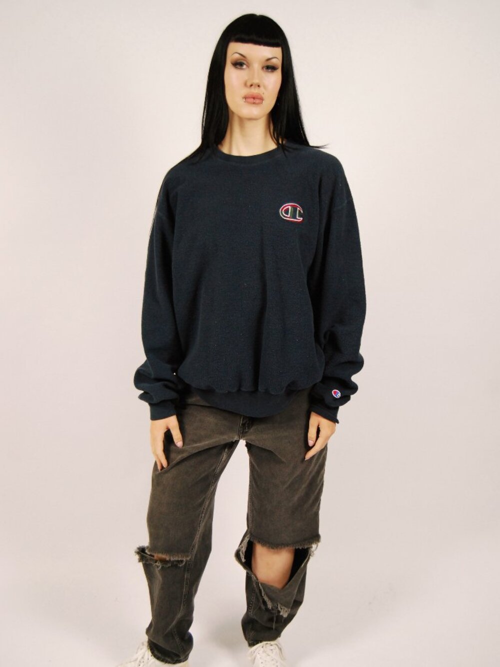 90s Champion Sweatshirt (XXL) navy blue vintage mens gym workout streetwear